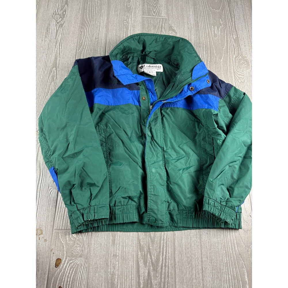 Columbia Vintage Blue Green Windbreaker Full Zip Snap Jacket Youth 14/16